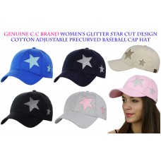 C.C Mujer&apos;s Glitter Star Cut Design Cotton Adjustable Precurved Baseball Cap Hat  eb-45705353